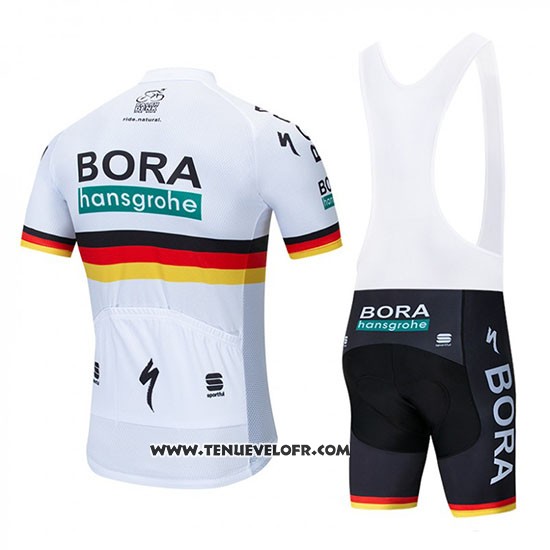 2019 Maillot Ciclismo Bora Champion Belgique Blanc Manches Courtes et Cuissard